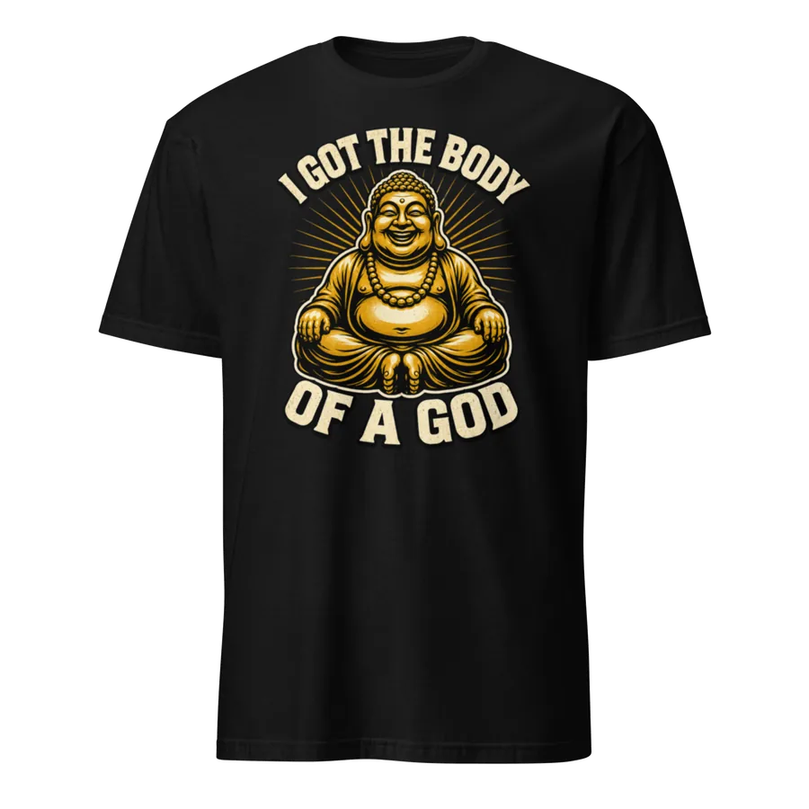 Body of a God: Buddha Graphic Tee: front of the black graphic tee showing the printed graphic